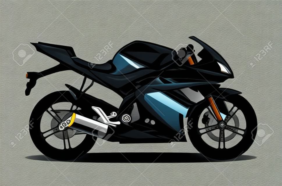 Подробный плоский черный синий мотоцикл или мотоцикл с тенью.