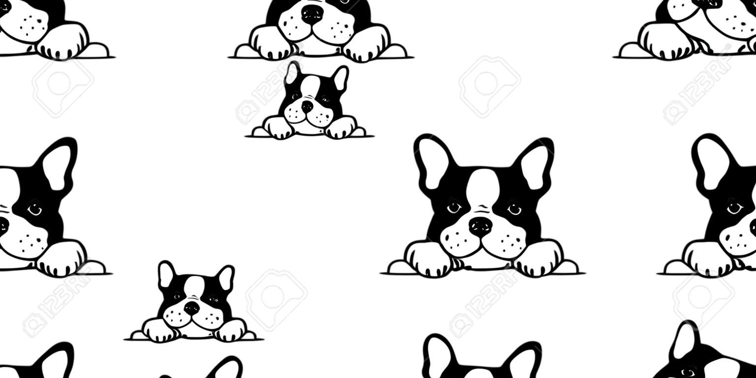 cão sem emenda francês bulldog vector padrão rosto sonolento isolado papel de parede fundo