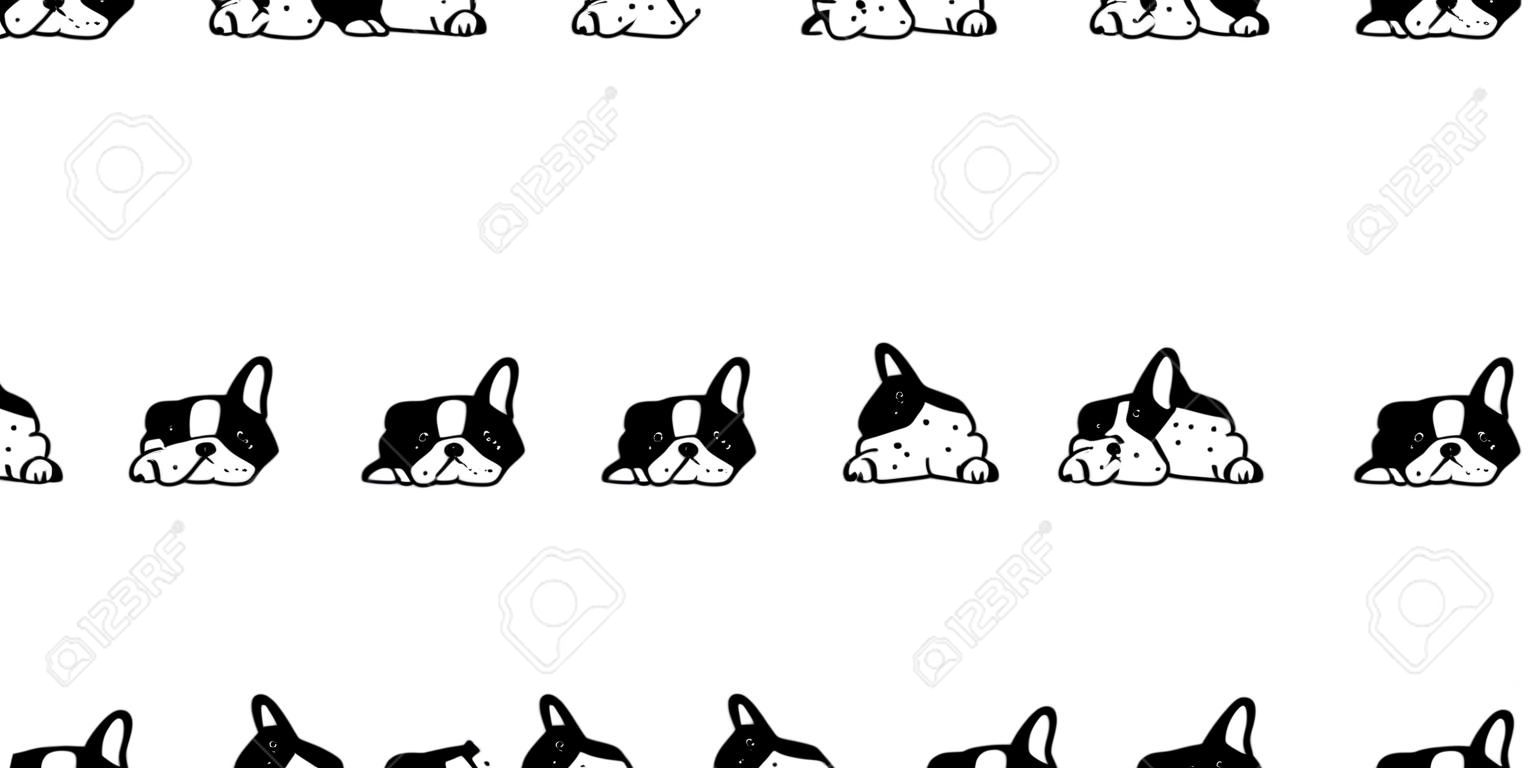 hond naadloze Franse buldog vector patroon gezicht slaperig geïsoleerde achtergrond achtergrond