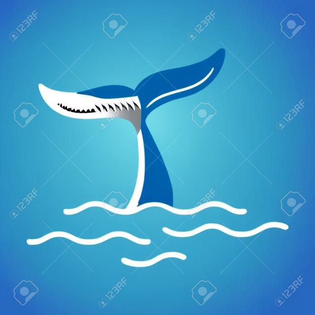 cola de tiburón vector logo icono delfín ballena océano mar personaje de dibujos animados símbolo ilustración doodle