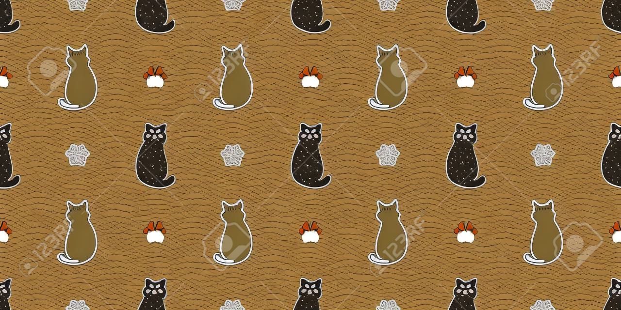 猫シームレスパターンベクトル足子猫カリコ漫画スカーフ孤立ハロウィーンタイルの背景繰り返し壁紙イラスト落書き