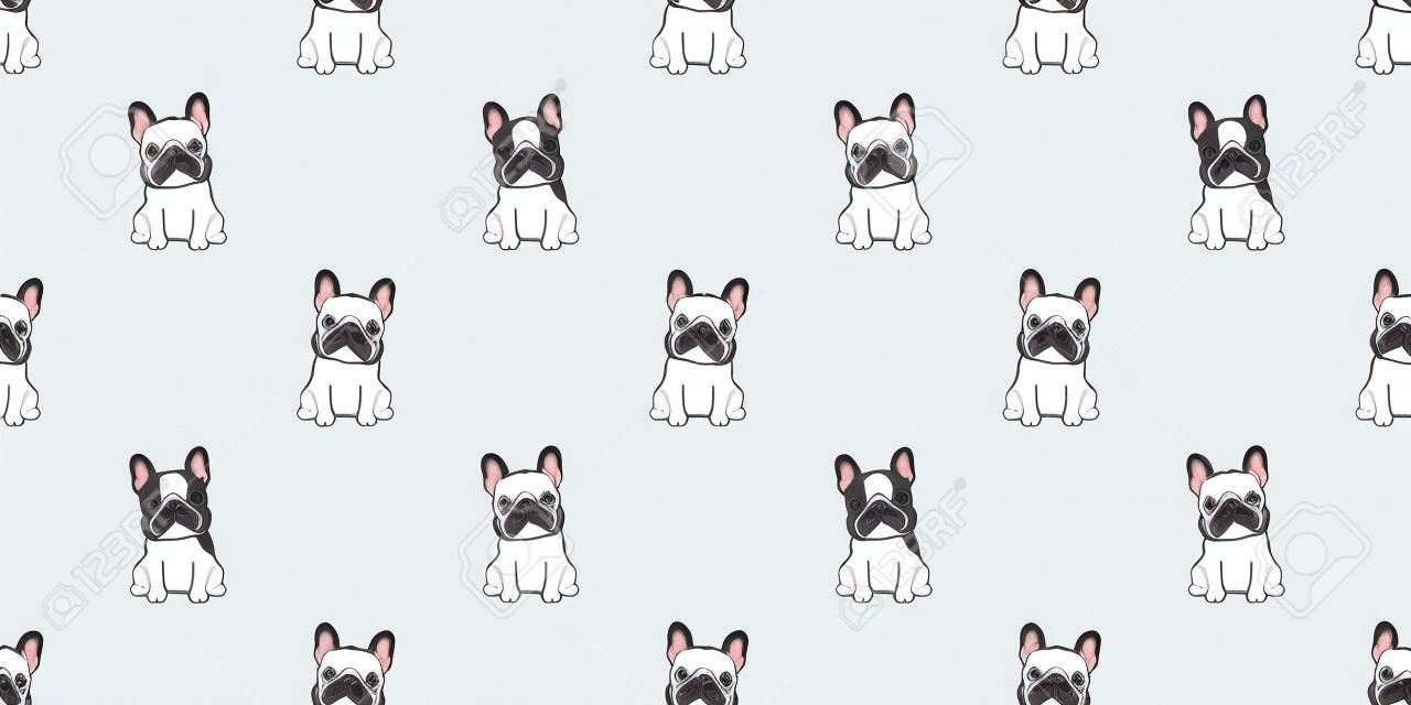 perro de patrones sin fisuras vector bulldog francés sentado perro raza pata dibujos animados bufanda aislado azulejo fondo repetir papel tapiz ilustración