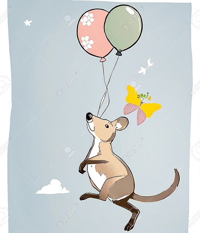Little kangaroo fly with balloon