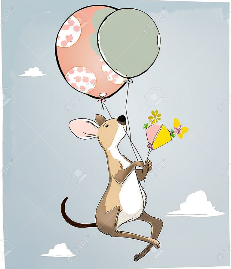 Little kangaroo fly with balloon