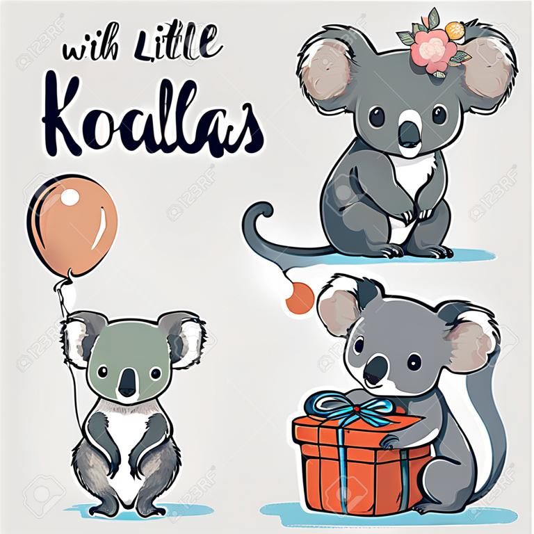 Se mit kleinen Koalas und Geburtstagselementen