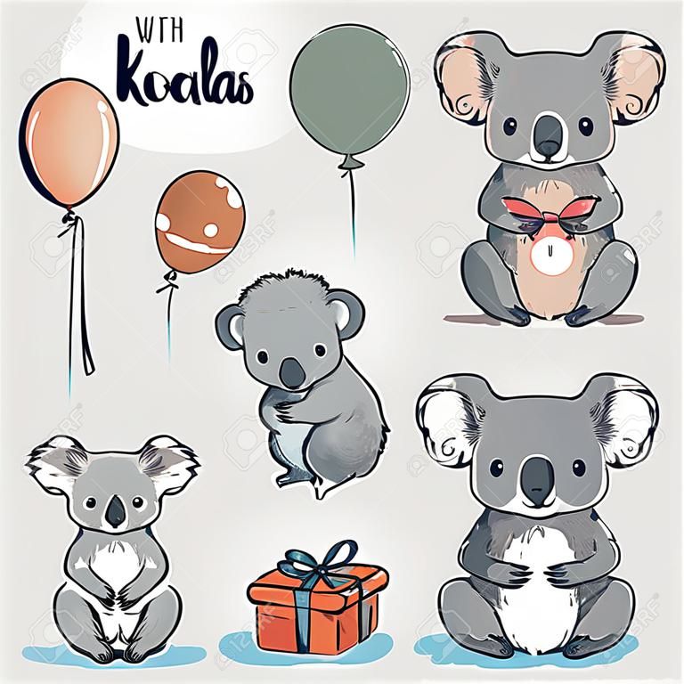 Se mit kleinen Koalas und Geburtstagselementen