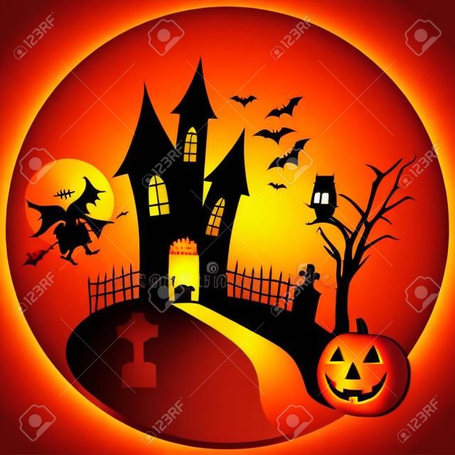 nuit d'Halloween avec le château de citrouille - illustration vectorielle