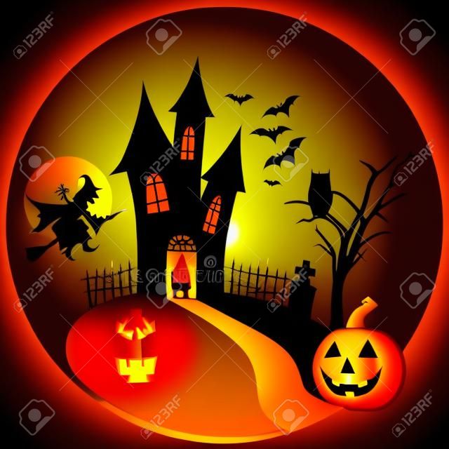 nuit d'Halloween avec le château de citrouille - illustration vectorielle
