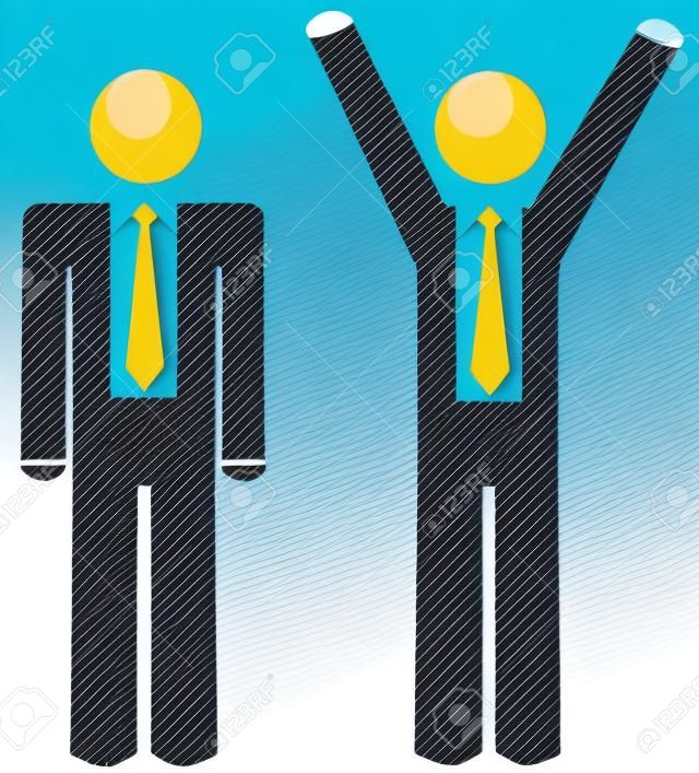 business man - stick figures one with arms up celebrating wearing business ties