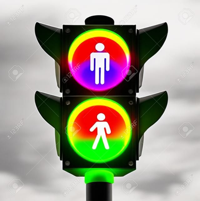 sinal de semáforo de pedestres com ir e parar indicadores em branco