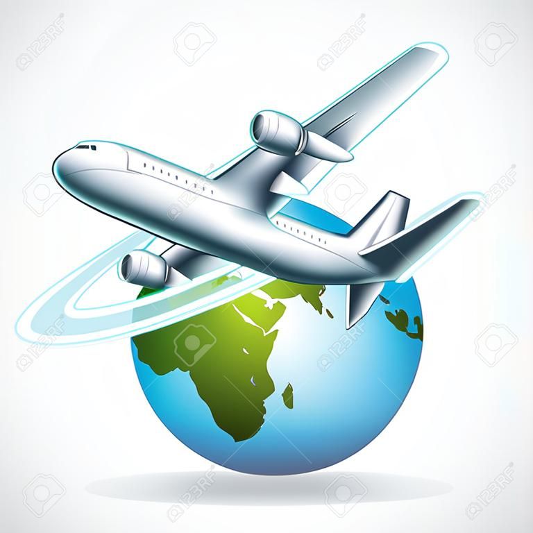 vliegtuig cirkelt rond de wereld illustratie