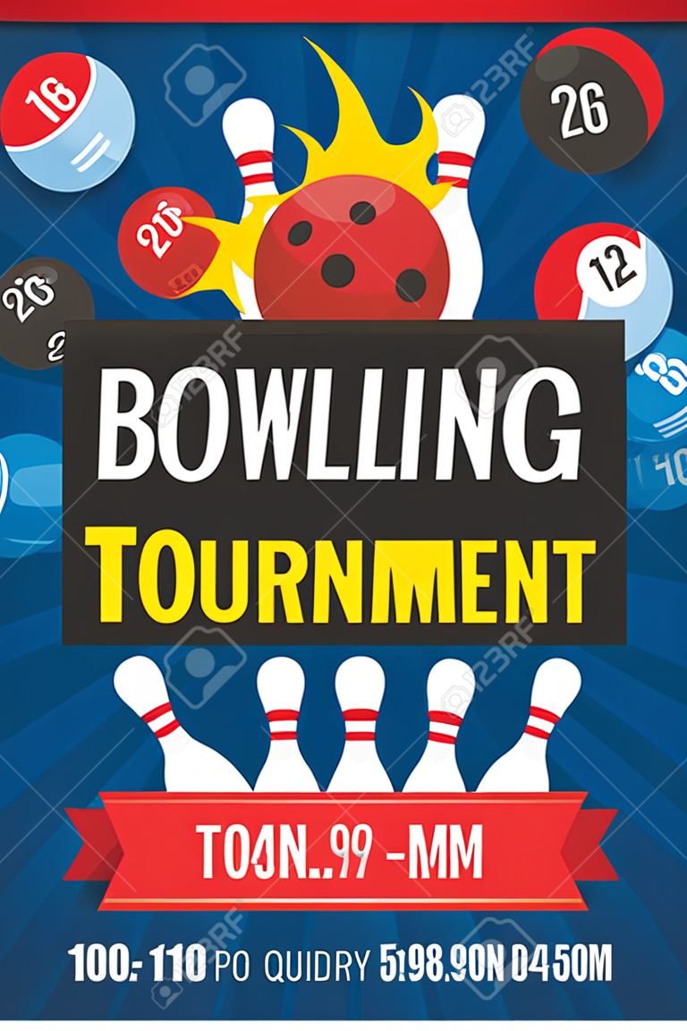 Colorful vector poster template for bowling tournament. Flat style.