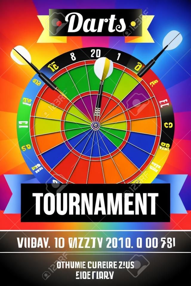 Colorful vector poster template for darts tournament. Flat style.