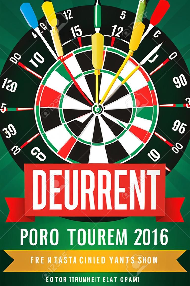 Bunte Vektor-Plakat Vorlage für Darts-Turnier. Wohnung Stil.
