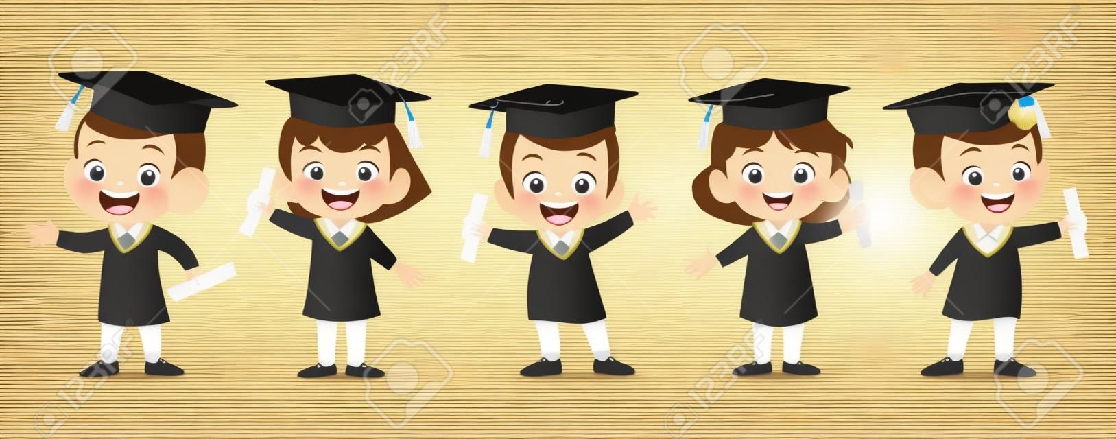 happy kids graduation vector illustration isolated