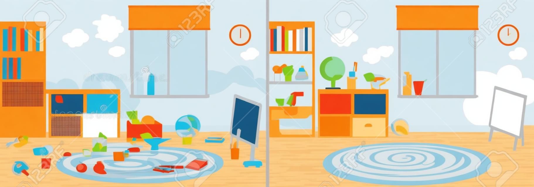 room clean and dirty vector illustration
