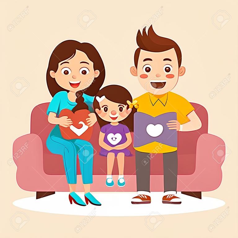 Happy Smiling Senior Couple Gathering Together with their Adult Children, Grandchildren and Great-Grandchildren in Living Room at Home. Four Generation of United Family Cartoon Vector Illustration