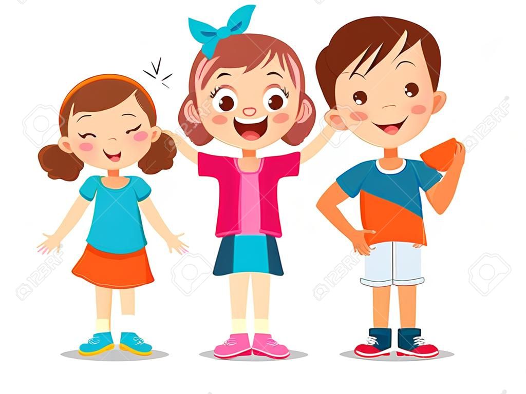 Expresión de niños lindos felices con ilustración de vector de amigo