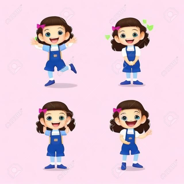 Schattig klein meisje poseren met verschillende expressie set
