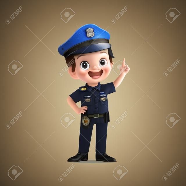 Heureux Mignon Petit Garçon Portant L'uniforme De La Police