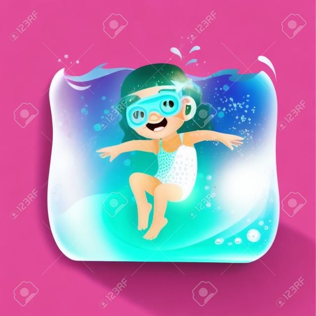 Śliczna mała dziewczynka pływa pod wodą na wakacjach