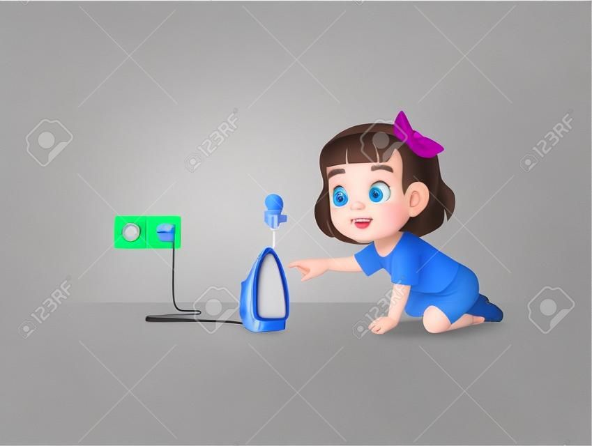 little girl curious to touch hot electric iron