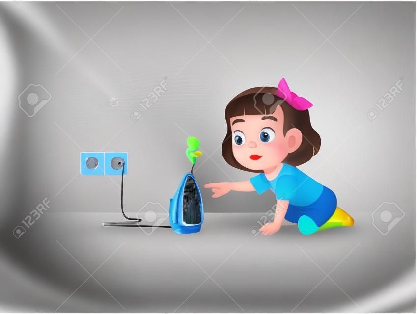 little girl curious to touch hot electric iron