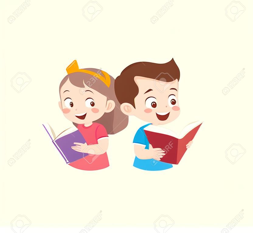 kleiner junge und mädchen lesen zusammen buch