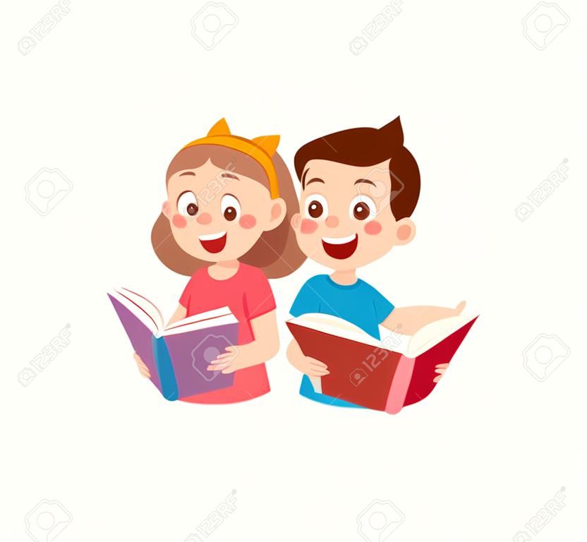 il ragazzino e la ragazza leggono insieme il libro