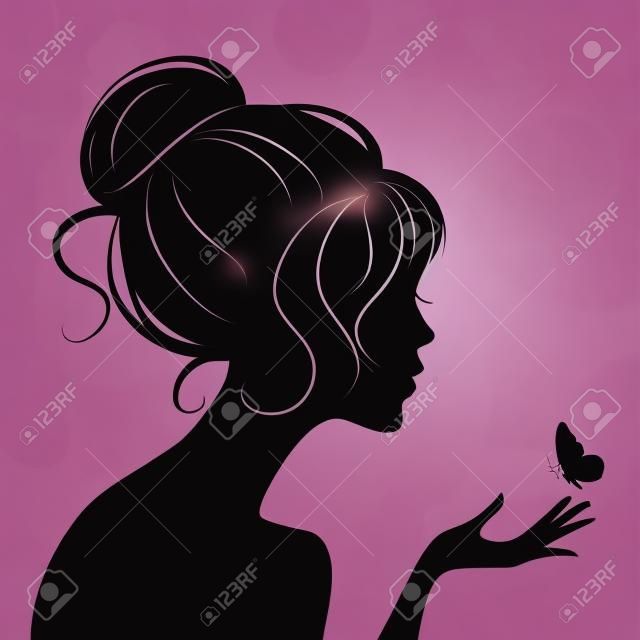 beauty girl silhouette with butterfly 
