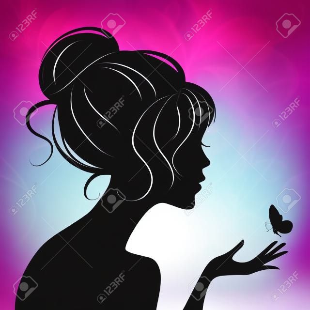beauty girl silhouette with butterfly 