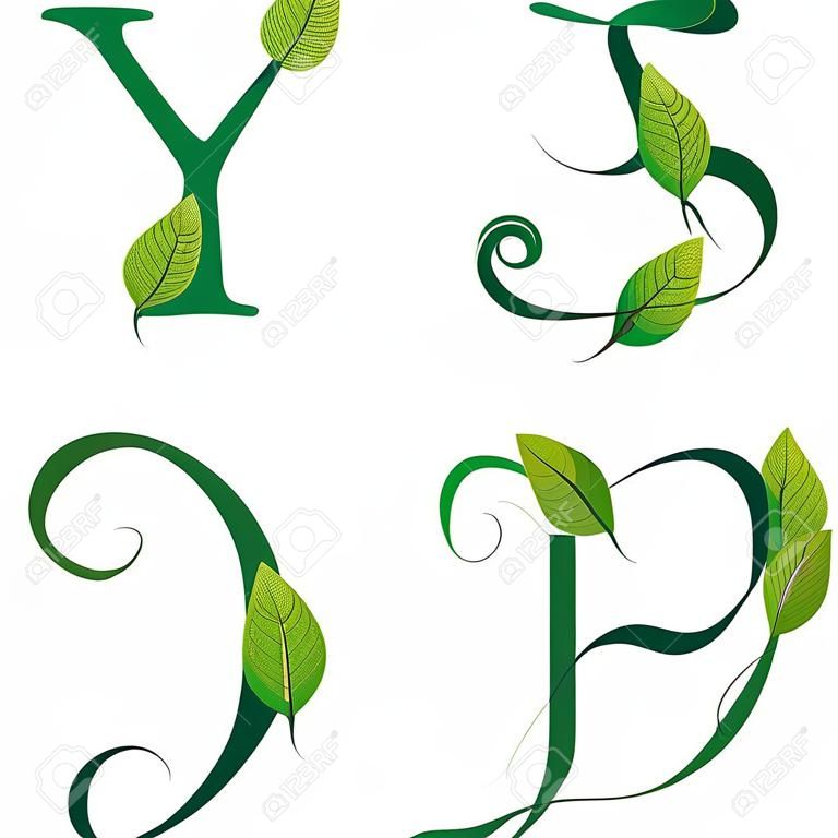 La ilustración de vector de alfabeto de verano ecológica verde