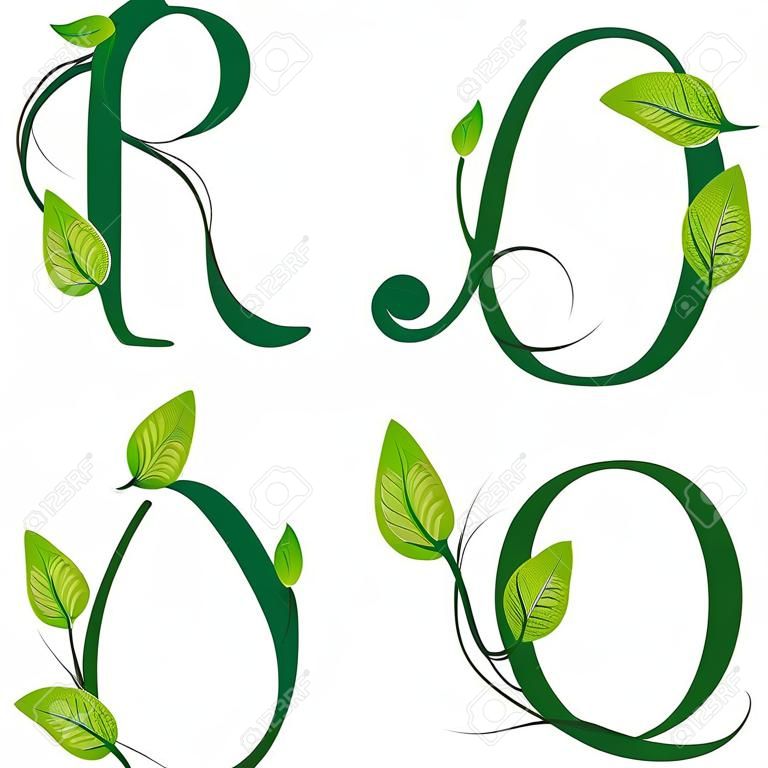 La ilustración de vector de alfabeto de verano ecológica verde