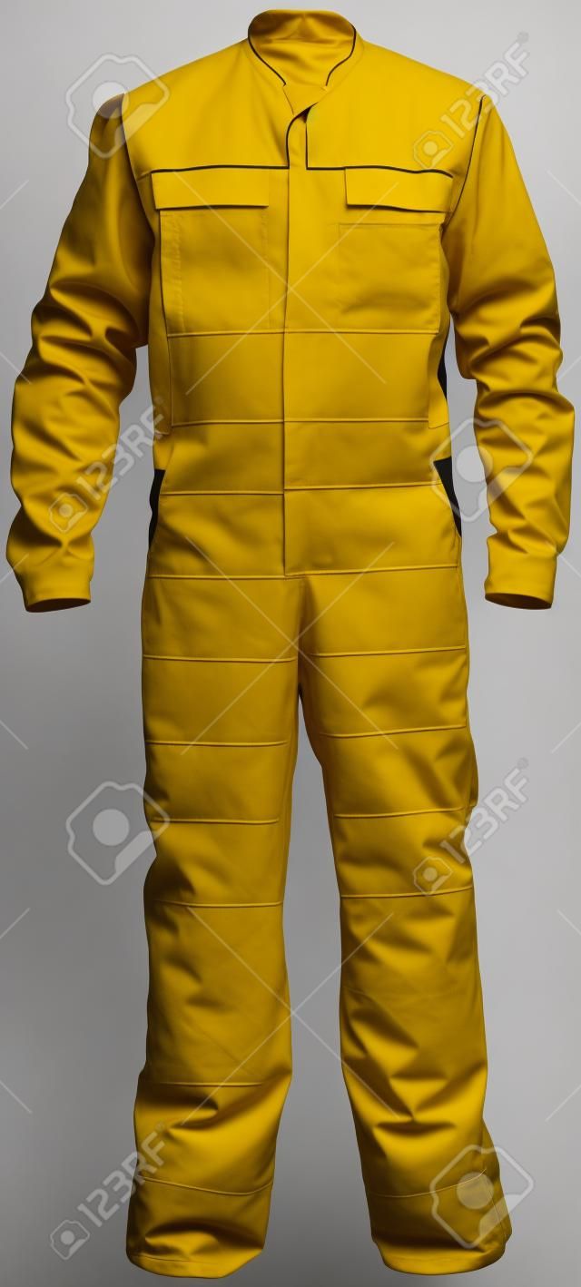 yellow-black male jumpsuit of mechanic isolated on white background