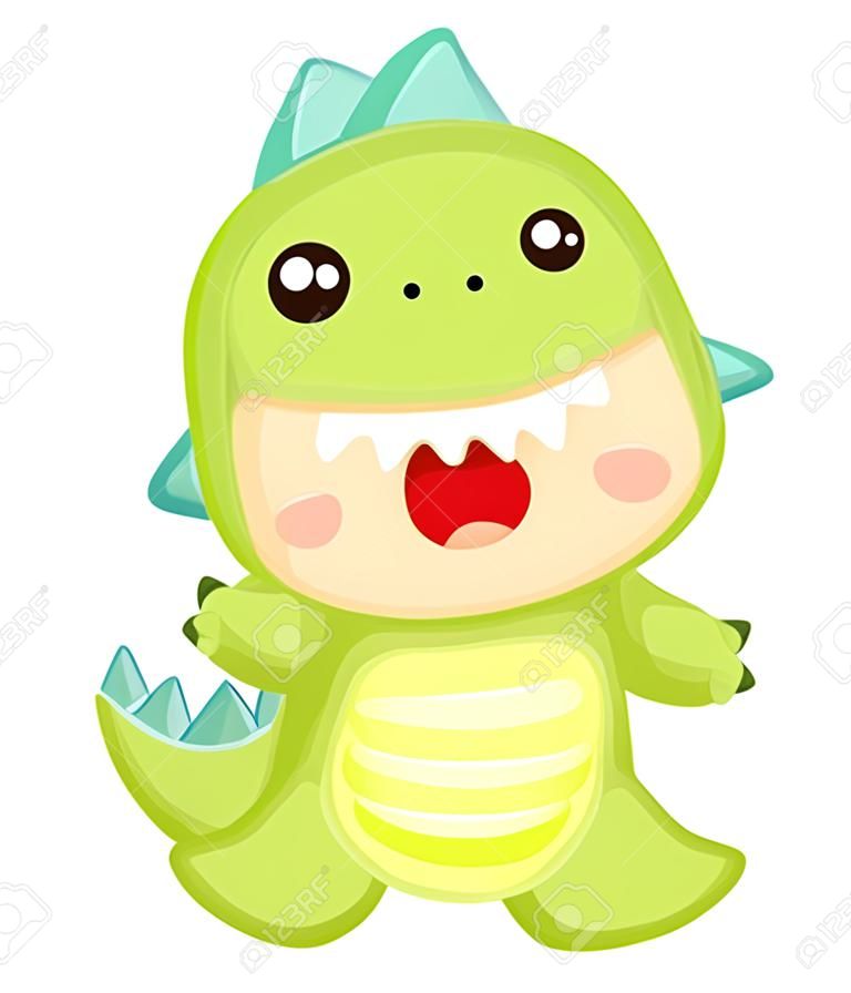 a cute baby wearing a dinosaur costume