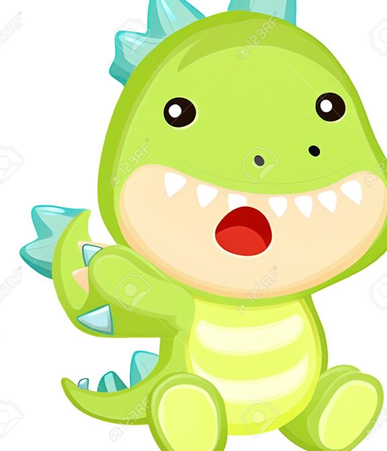 een schattige baby draagt een dinosaurus kostuum