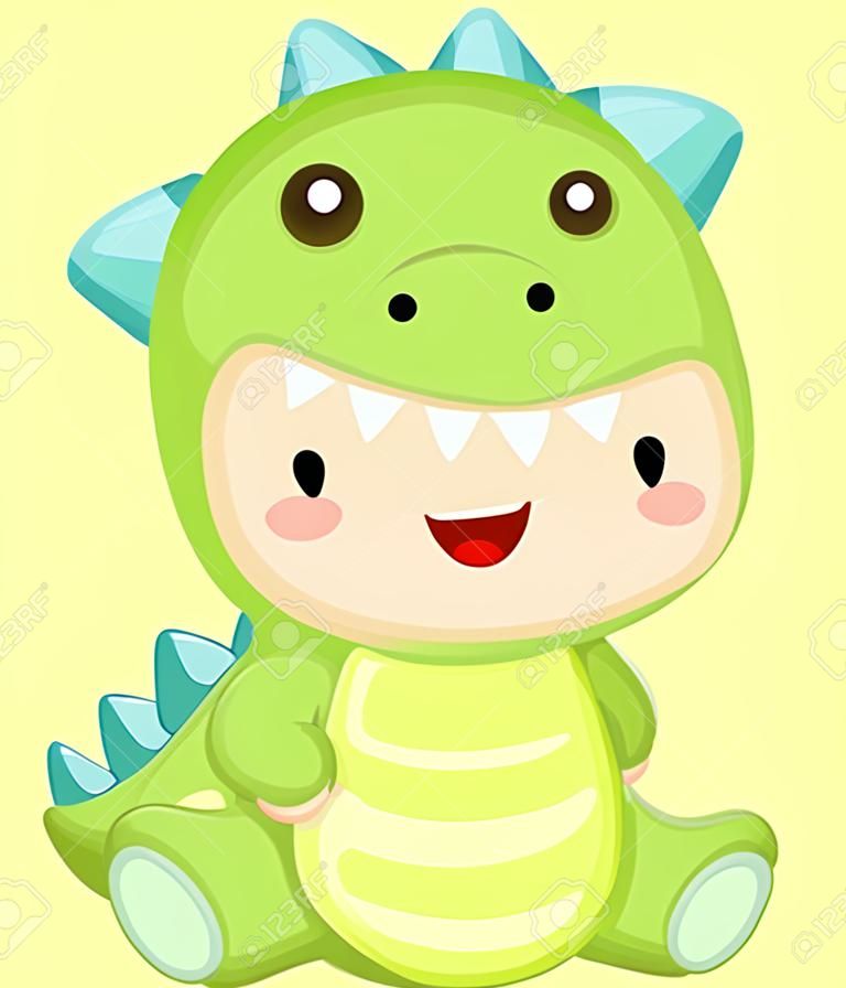 ein süßes Baby in einem Dinosaurierkostüm