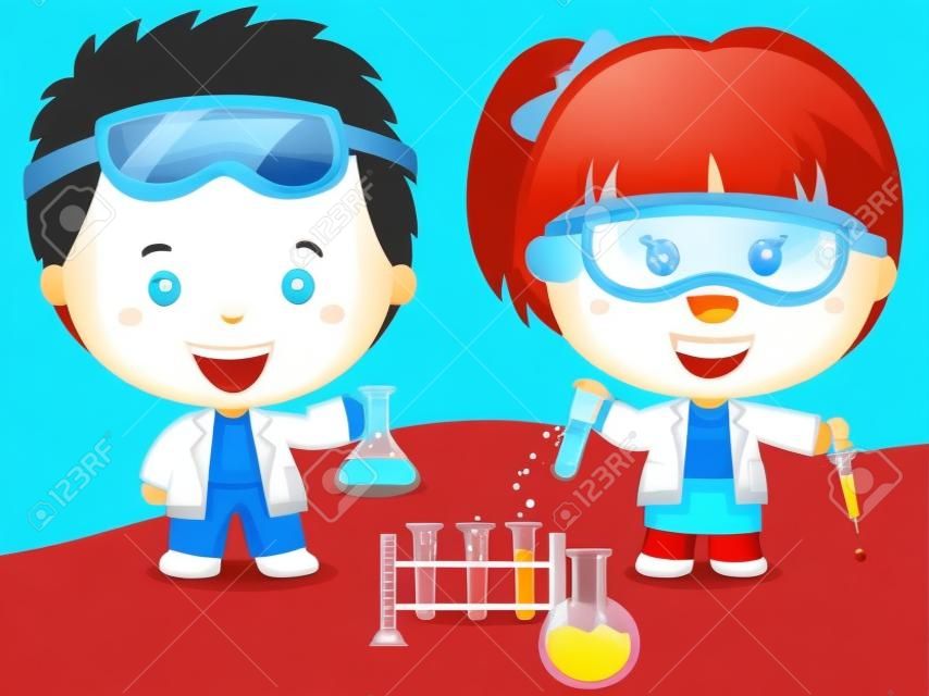 a couple of kids doing chemistry experiment
