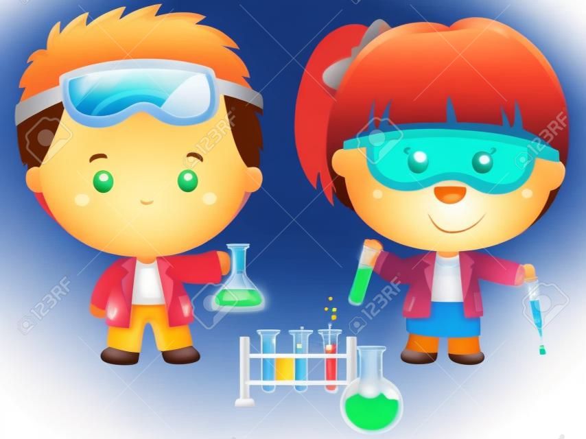 un paio di bambini che fanno esperimenti di chimica