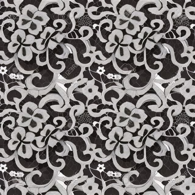 흰색 배경에 꽃과 검은 원활한 패턴 레이스