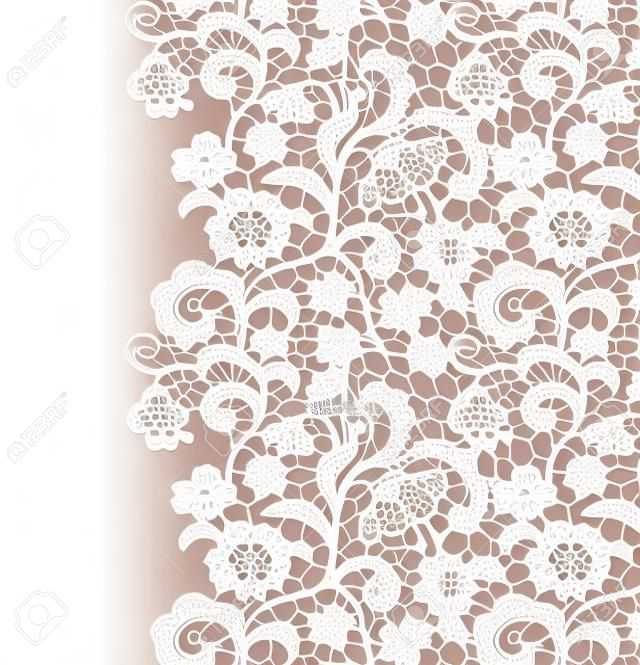 Borda de renda sem costura. Ilustração vetorial. Branco lacy vintage elegante guarnição.