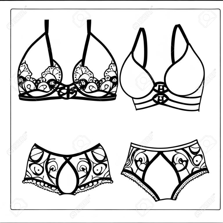 Hand drawn lingerie of Panty and bra set.