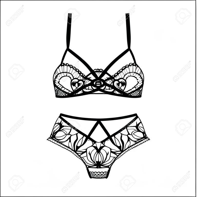 Hand drawn lingerie of Panty and bra set.