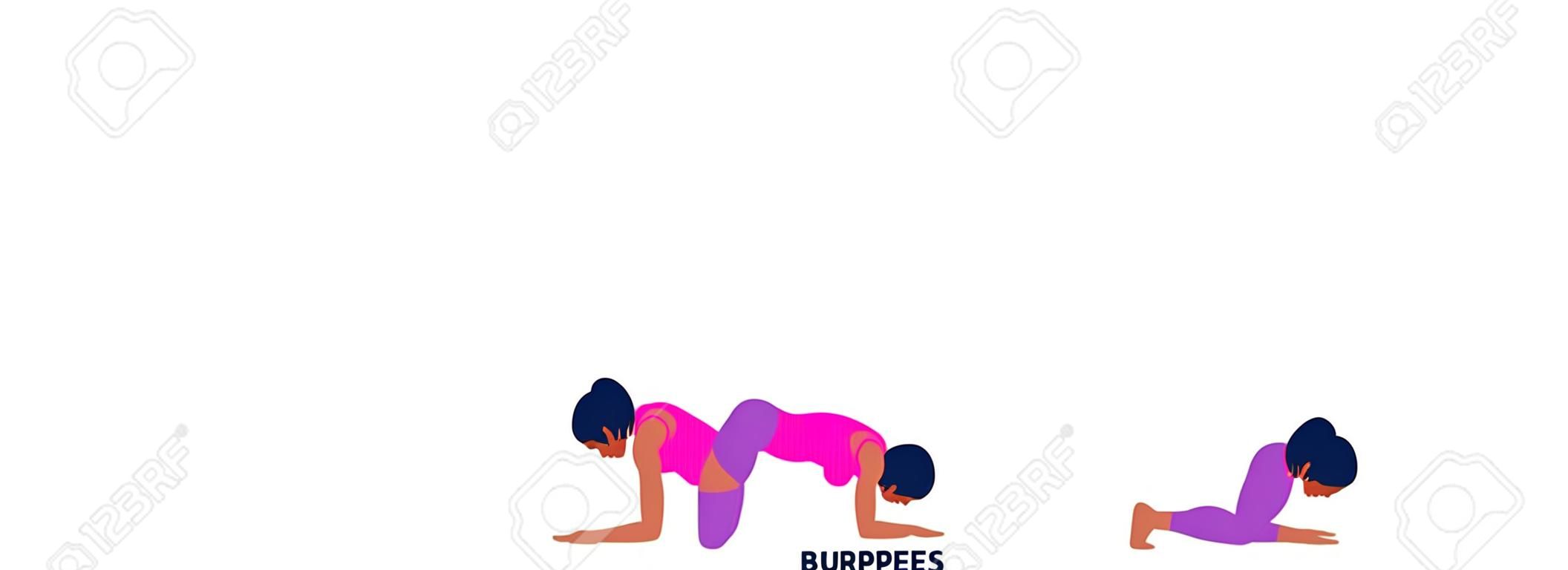 Burpee. Burpees. Sport exersice. Silhouetten van vrouwen die sporten. Workout, training Vector illustratie