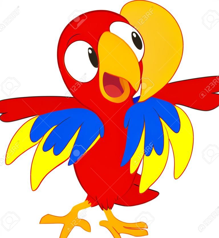 Cartoon illustration of a cute parrot dancing happily