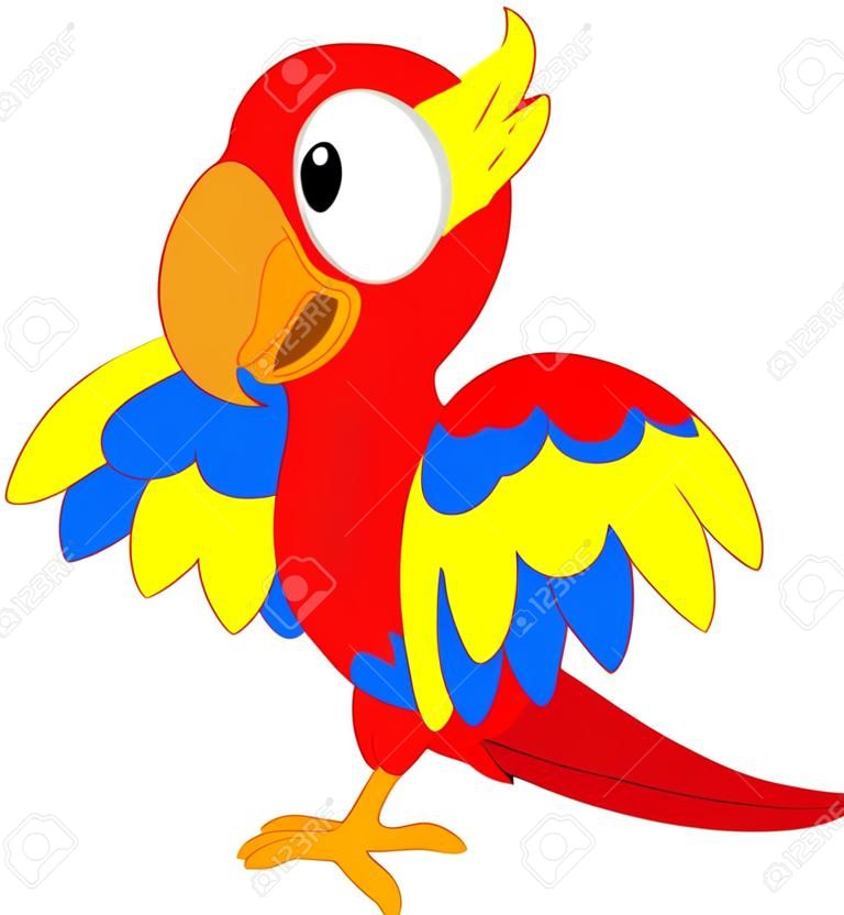 Cartoon illustration of a cute parrot dancing happily