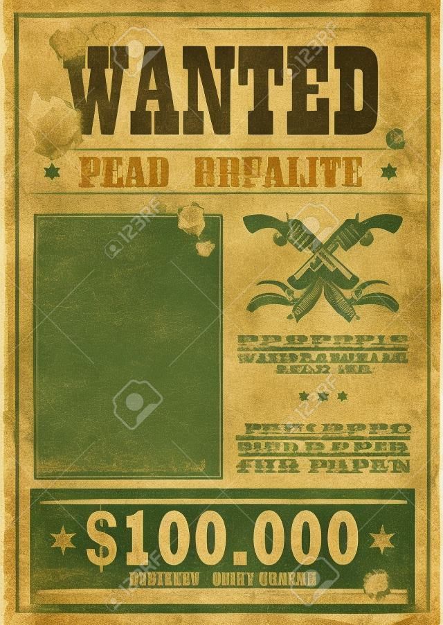 Retro wanted paper for wild west bounty