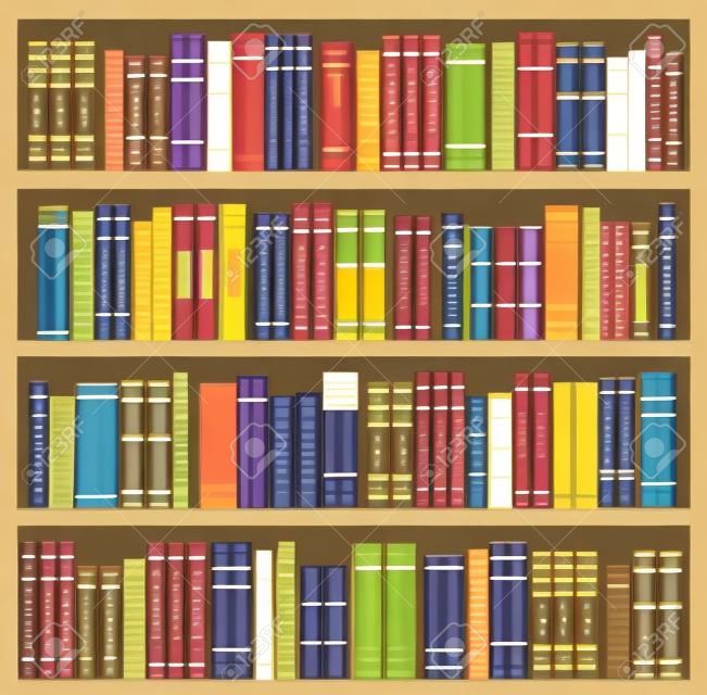 Fundo de estante, estante com livros, biblioteca vetorial