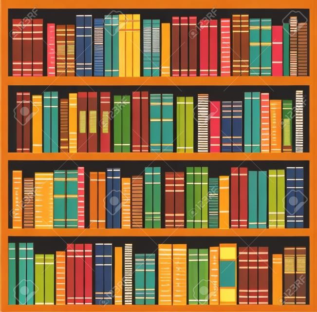 Bookshelf background, bookcase with books, vector library