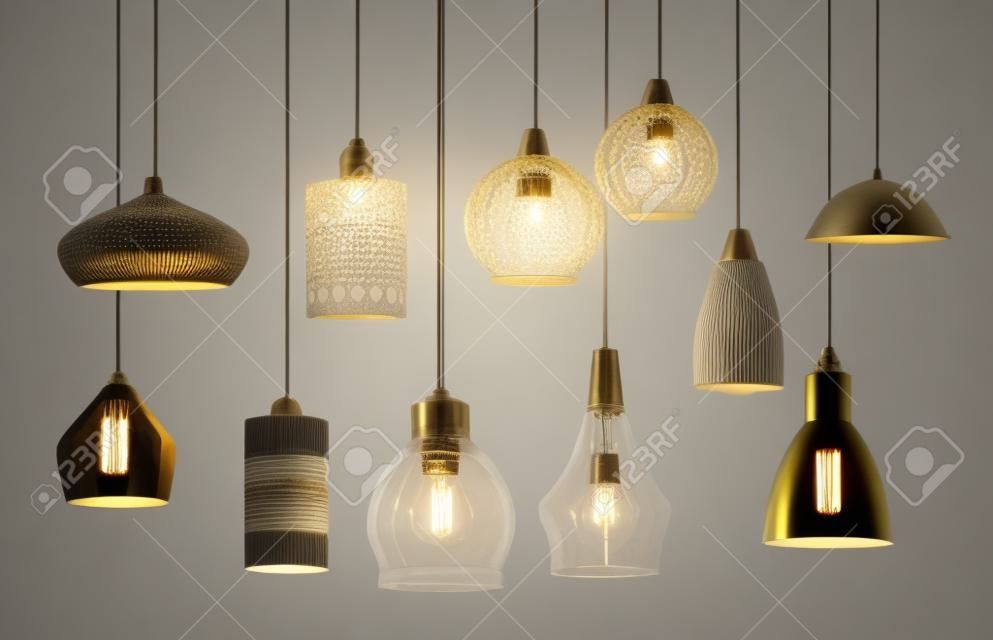 Luces de lámparas y lámparas de araña, diseño de interiores.